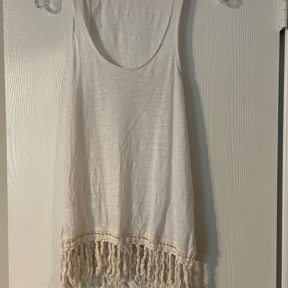 Scotch & Soda Cream Asymmetrical Fringe Tank Top